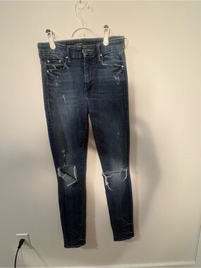 MOTHER Dark Indigo Distressed Skinny Jeans